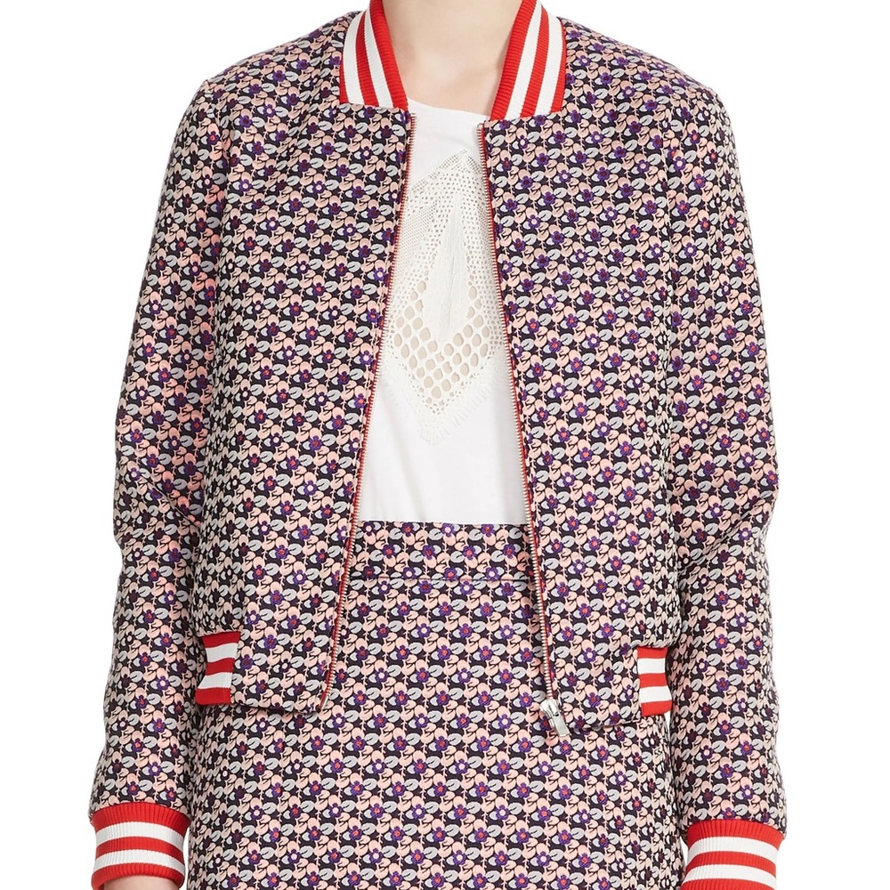 Maje Boyana Bomber Jacket In Jacquard – Floral Print Bomber Jacket –Size 36 (S)